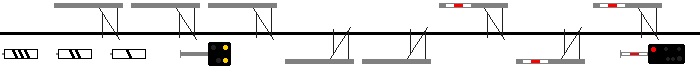 weiß-rot-weiß gekennzeichnete Fahrleitungsmaste